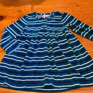 HANNA ANDERSSON 100 Teal Stripe Velour Playdress Daydress